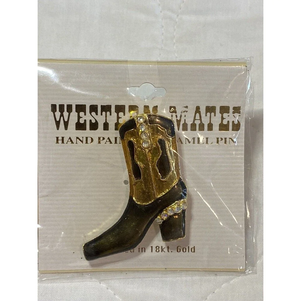 Cowboy Boot Pin Brooch Western Mates Hand Painted Enamel Rodeo  NIP